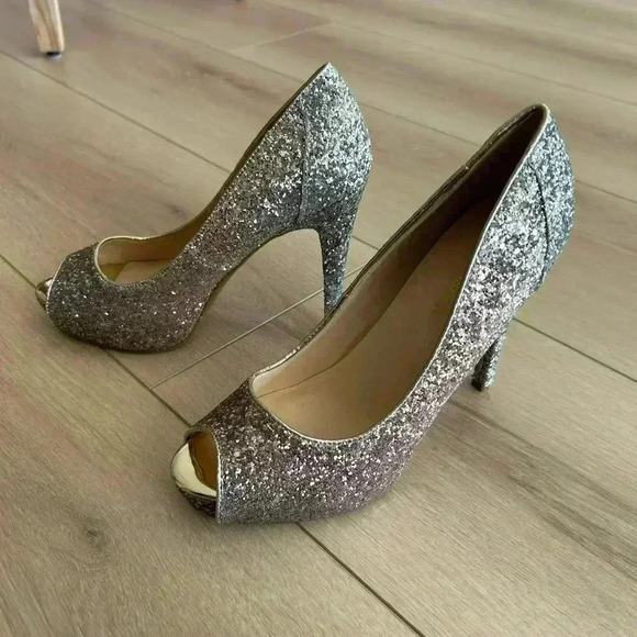 Marc Fisher Harpyly Heels Pumps Glitter Ombré Pink Silver Peep Toe Heel 8.5 - Picture 8 of 9